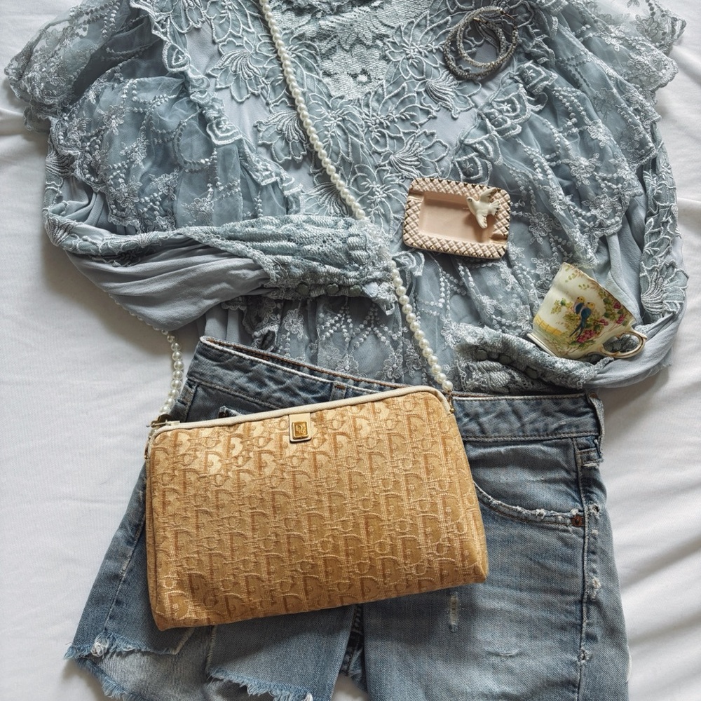 Christian Dior raffia upcycled Bag , pouch with Woven monogram Texture